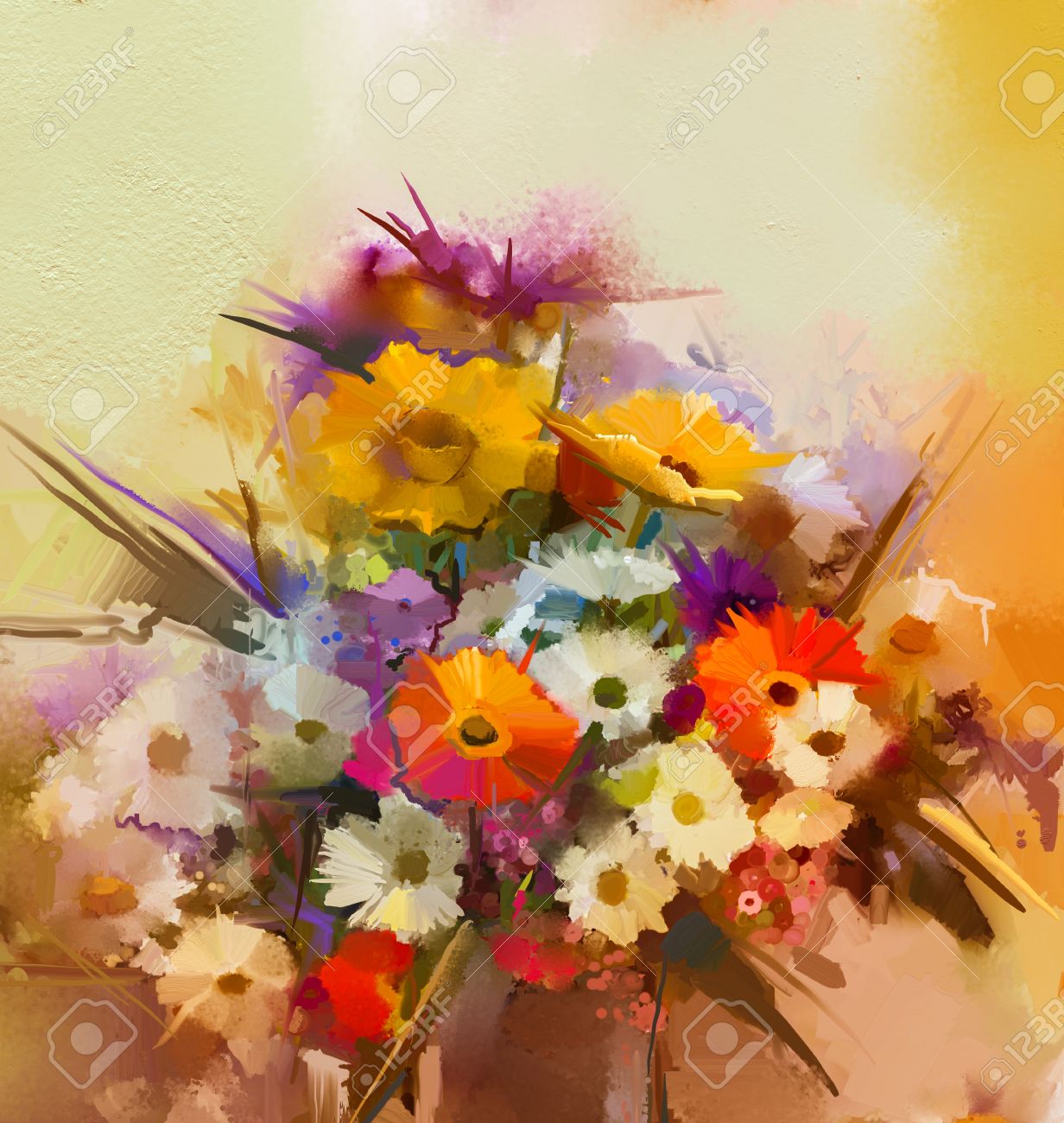 絵画白い花瓶の花